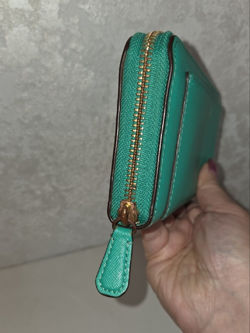 Coach Teal Green Zip-Around Leather Wallet - Picture 4 of 13